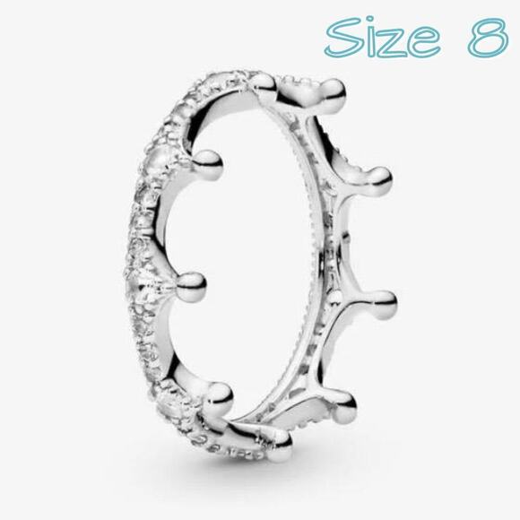 Size 8 Clear Sparkling Crown Silver Ring - Picture 1 of 8